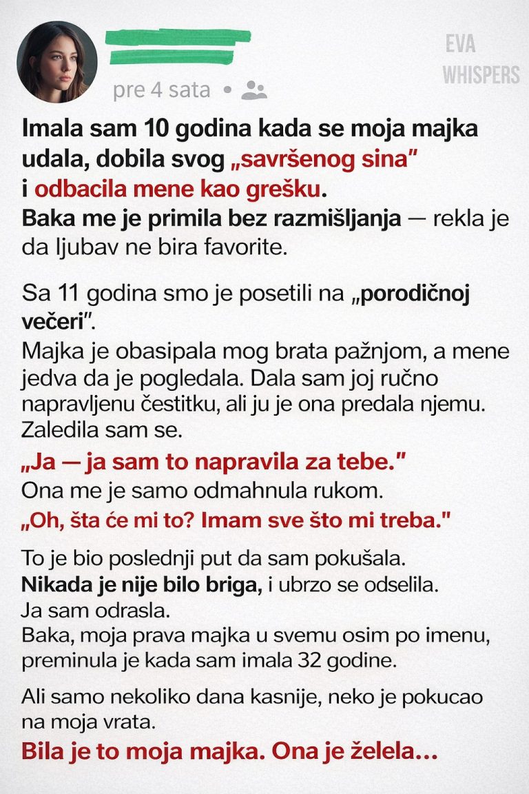 Moja majka me je napustila zbog svoje nove porodice — godinama kasnije, pokucala je na moja vrata zbog jedne stvari….